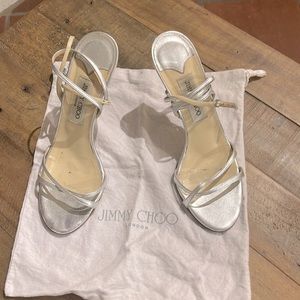 Jimmy Choo 39.5 silver metallic lace-up stiletto Heels sandals leather